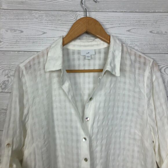 J Jill Women's Button Front Collared Shirt Roll Tab Sleeves 100% Cotton Large - Picture 2 of 6